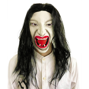 黑发恐怖鬼脸贞子面具魔鬼血嘴吸血鬼吓人万圣表演假发假面道具