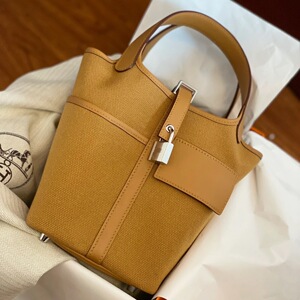国内官网 爱马仕/hermes picotin18芝麻色cargo帆布水桶包