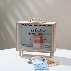 ins北欧透明存钱罐网红创意储钱箱个性木质抖音储蓄罐可存取硬币