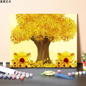 数字油画diy手工填充中式客厅摇钱树金元宝财运手绘涂色油彩画画