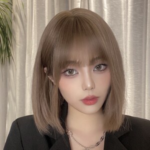 一刀切短发学生波波头假发女短发初恋头发型网红帅气酷潮全头套式