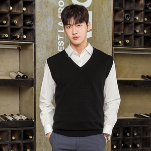 秋冬羊毛背心男v领无袖毛衣套头鸡心领打底针织马甲保暖羊绒坎肩