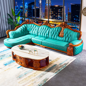 乌金木沙发真皮欧式L型转角实木雕花客厅高端2024新款家具组合