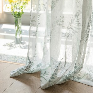 绿蕨纱窗纱纱帘北欧风新款客厅卧室现代简约植物印花白纱窗帘定制