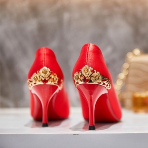 靓典女鞋2022新款新娘结婚鞋秀禾服红色婚宴高跟鞋女细跟尖头单鞋