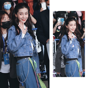 欧韩奔跑吧兄弟跑男杨颖baby同款衣服女秋牛仔裤短款蓝色牛仔外套