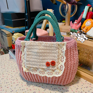 毛线编织野餐包手工钩针diy材料包送闺蜜礼物自制便当盒储物袋