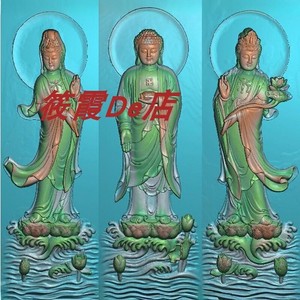 250玉雕站立观音菩萨如来佛祖西方三圣莲花底座精雕图浮雕石雕路