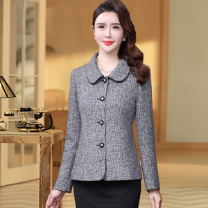 妈妈秋装外套2021新款洋气中年妇女呢子大衣短款中老年女春秋上衣