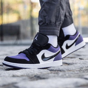 正品 air jordan 1 low 黑紫脚趾低帮 aj1 男女篮球鞋 553558 125