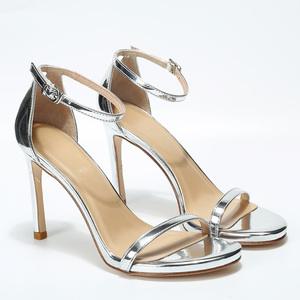 一字带凉鞋女细跟防水台超高跟银色性感宴会配晚礼服的高跟鞋12cm