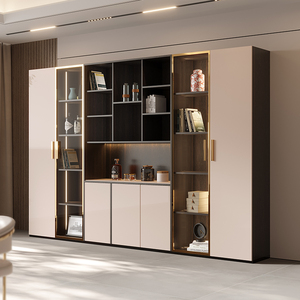 酒柜书柜一体轻奢现代高档玻璃门展示柜家用客厅靠墙定制实木柜子