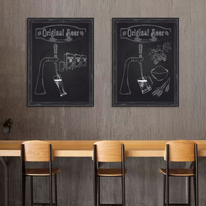 工业风黑板报手绘线装饰画啤酒桶酒杯装饰插画设计师壁画酒吧墙画