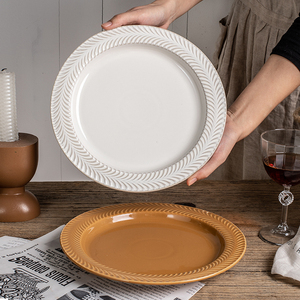 巷子尾【复古麦穗纹10英寸大盘子】实用大号陶瓷西餐盘子平盘微瑕