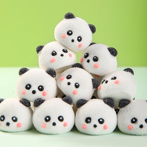 3D网红熊猫造型棉花糖儿童可爱糖果香浓哄娃软糖蛋糕烘焙独立包装