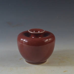 仿古瓷器 复古清雍正风格红釉苹果尊水盂花瓶古董古玩老货旧货400