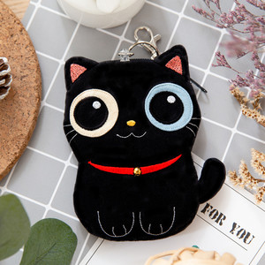 台湾啵啵猫 620105 可爱大眼立体黑猫造型零钱包卡片包可伸缩卡套