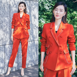 王丽坤明星同款毛呢小西装外套女2018秋冬新款西服套装加厚职业装