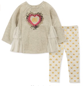 现货美国juicycouture童装 女童春夏爱心亮片休闲风长袖长裤两件