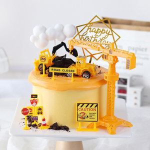 儿童生日蛋糕装饰工程车挖土机塔吊机模型摆件生日快乐插件配件
