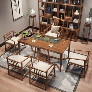 新中式功夫茶桌简约现代家用实木茶桌椅组合客厅禅意小茶台条案桌