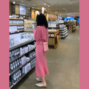 chic粉色羊毛针织温柔套装裙秋冬韩国很仙的洋气网红毛衣两件