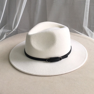 秋冬羊毛帽子女欧美英伦风白色大檐礼帽韩版名媛休闲毛呢爵士帽男