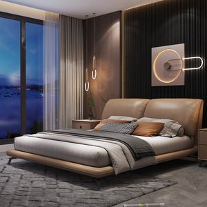 现代简约意式极简主卧真皮床1.8米皮艺软床实木轻奢双人储物大床