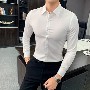 新款白衬衫男长袖英伦修身韩版潮流帅气商务休闲衬衣发型师工作服