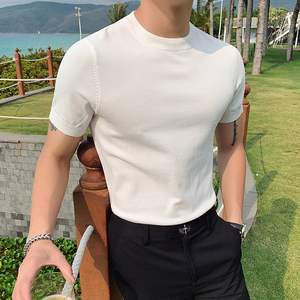 冰丝短袖t恤男夏季薄款高端内搭针织上衣韩版修身男士休闲打底衫