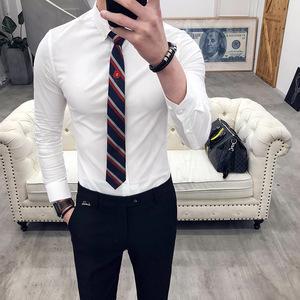 领带男韩版潮休闲刺绣5公分窄领带新郎伴郎团自动拉链条纹小领带