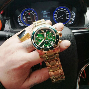 invicta一米劳绿水鬼0075金绿色大表盘18k镀金潜水因维克塔男手表