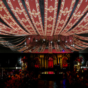 中式婚礼道具水墨画飘顶纱幔婚庆吊顶装饰卷轴画中国古风吊顶纱布