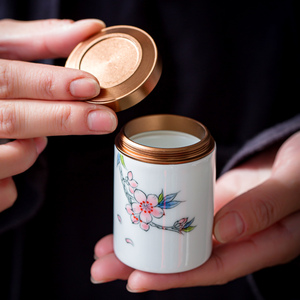 陶瓷手绘随身茶叶罐茶叶储存罐子碎银子小罐茶便携旅行装密封罐