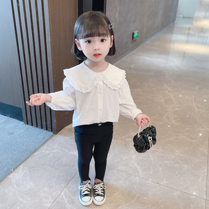 女童秋装2022新款白色衬衫韩版三岁女宝宝洋气上衣小女孩秋季衬衣