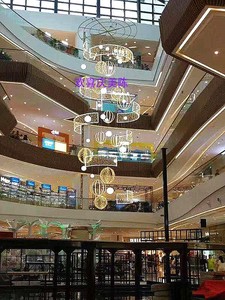 酒店庆典美陈中庭装饰布置商场购物中心空中开业吊饰LED灯球弧形