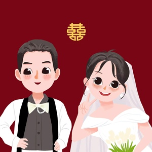 手绘婚纱照情侣头像卡通q版可爱人物画像定制婚礼请柬插画设计