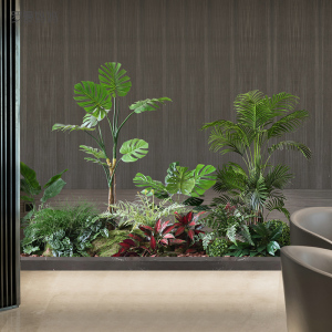 罗曼妈妈北欧仿真绿植新款龟背棕葵组合植物造景大型室内角落景观