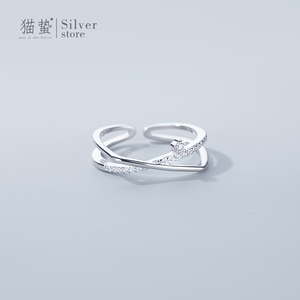 猫蛰S925纯银洋气双层交叉戒指女小众设计独特轻奢高级感女士装饰