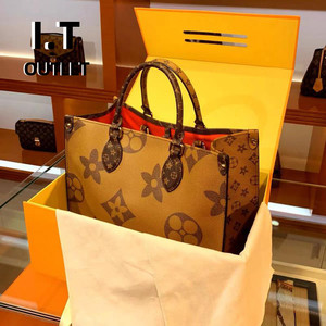 香港专柜新款真皮大花购物袋包大容量托特包8-lv女包单肩手提包包