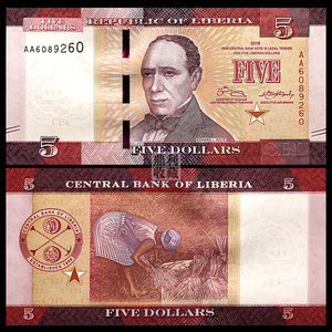 满30包邮 利比里亚5元2016年unc 非洲外国钱币各国纸币真币收藏