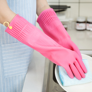 韩国进口洗衣洗碗手套防水橡胶薄款加长家务洗衣厨房耐用女带挂钩
