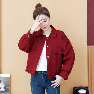 工装夹克女士短外套2023年春季新款韩版宽松小个子休闲polo领上衣