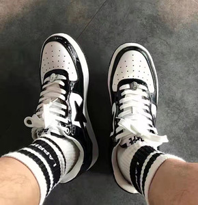 现货bape sta鞋黑白漆皮男明星款星星猿人街头低帮情侣休闲板鞋女