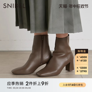 SNIDEL秋冬时尚百搭纯色仿皮方头高跟短靴SWGS215603