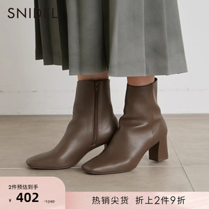 SNIDEL秋冬时尚百搭纯色仿皮方头高跟短靴SWGS215603