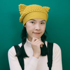 猫耳贝雷帽 秋冬季手工毛线针织动物耳朵猫咪可爱日系帽子