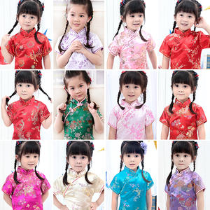 女童旗袍儿童连衣裙中国风中大童唐装女孩洋气中式学生表演出礼服