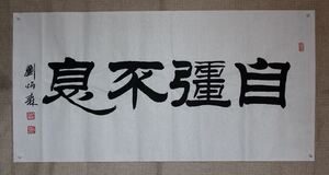 中国书法毛笔字画手绘临摹刘炳森横幅作品自强不息三尺宣纸未裱