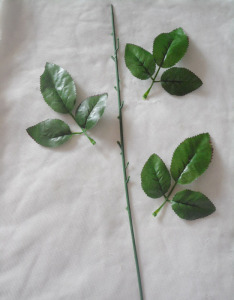 大单支玫瑰花枝干假花 仿真花枝干塑料杆 3片叶子 花杆长47.5cm